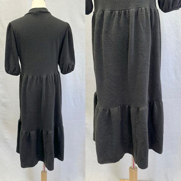 Zara puff sleeve black heavy knit mock neck tiered midi dress size medium - Picture 15 of 16